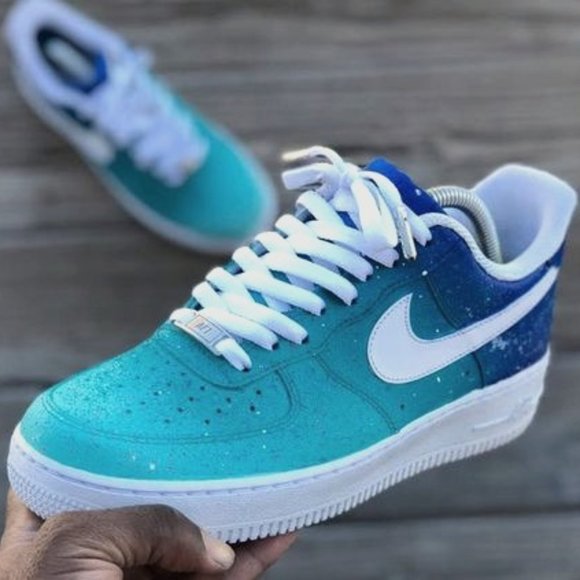 Nike Air force 1 Custom Blue To Turquoise Gradient - Picture 1 of 2